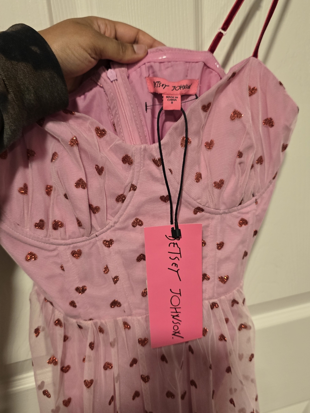 Betsey Johnson Pink Spaghetti-Strap Midi Dress with Sweetheart Neckline - Picture 6 of 6